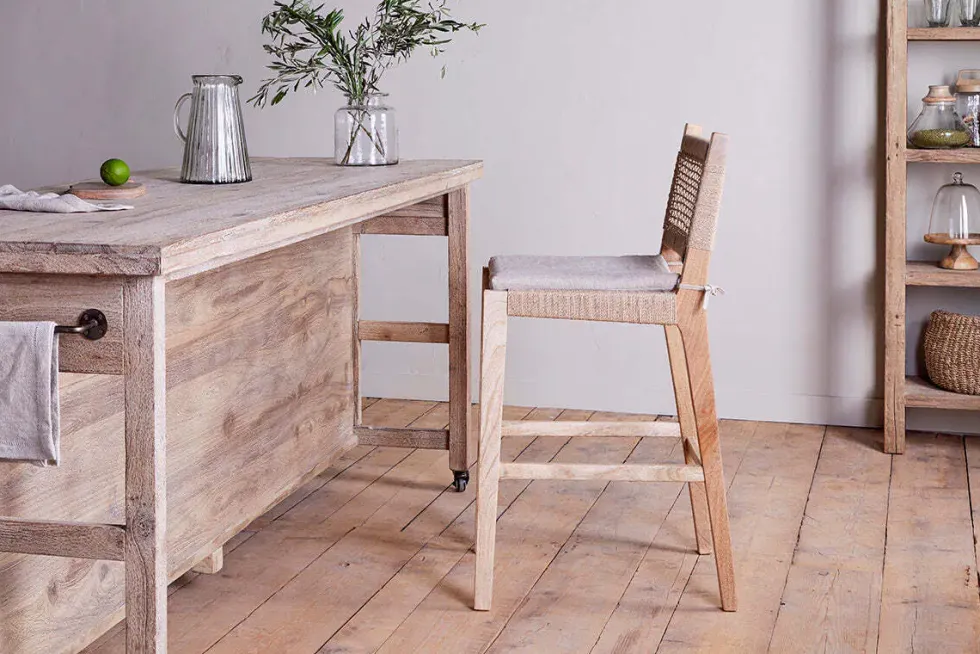 Aamani Mango Wood & Cord Counter Chair - Natural