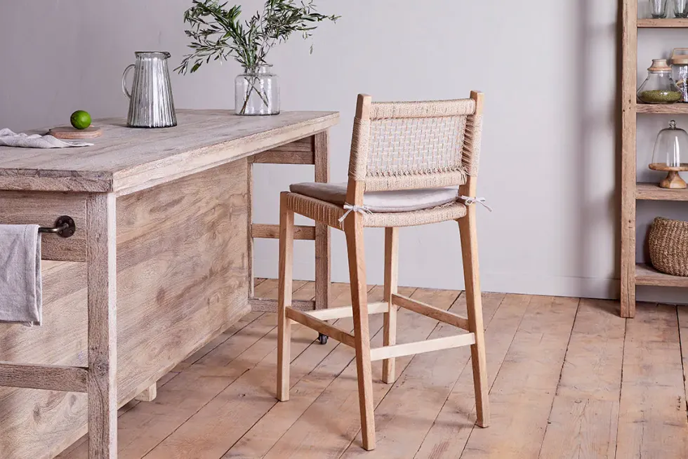 Aamani Mango Wood & Cord Counter Chair - Natural
