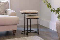 Aasha Carved Mango Wood & Iron Nesting Side Tables - Natural - (Set of 2)