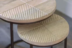 Aasha Carved Mango Wood & Iron Nesting Side Tables - Natural - (Set of 2)