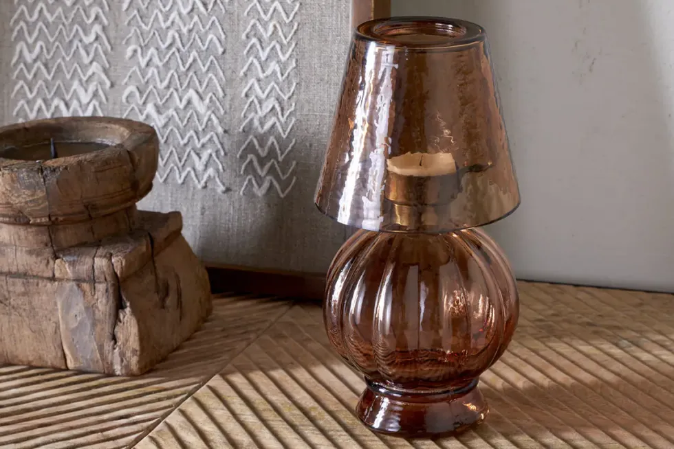 Adesola Glass Tealight Holder Lamp - Amber