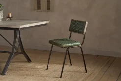 Amala Leather Weave & Iron Dining Chair - Rich Green