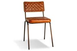 Amala Leather Weave & Iron Dining Chair - Aged Tan