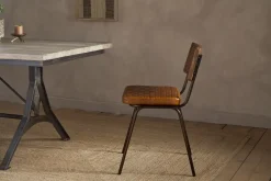 Amala Leather Weave & Iron Dining Chair - Aged Tan