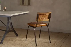 Amala Leather Weave & Iron Dining Chair - Aged Tan