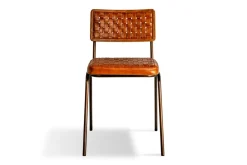 Amala Leather Weave & Iron Dining Chair - Aged Tan