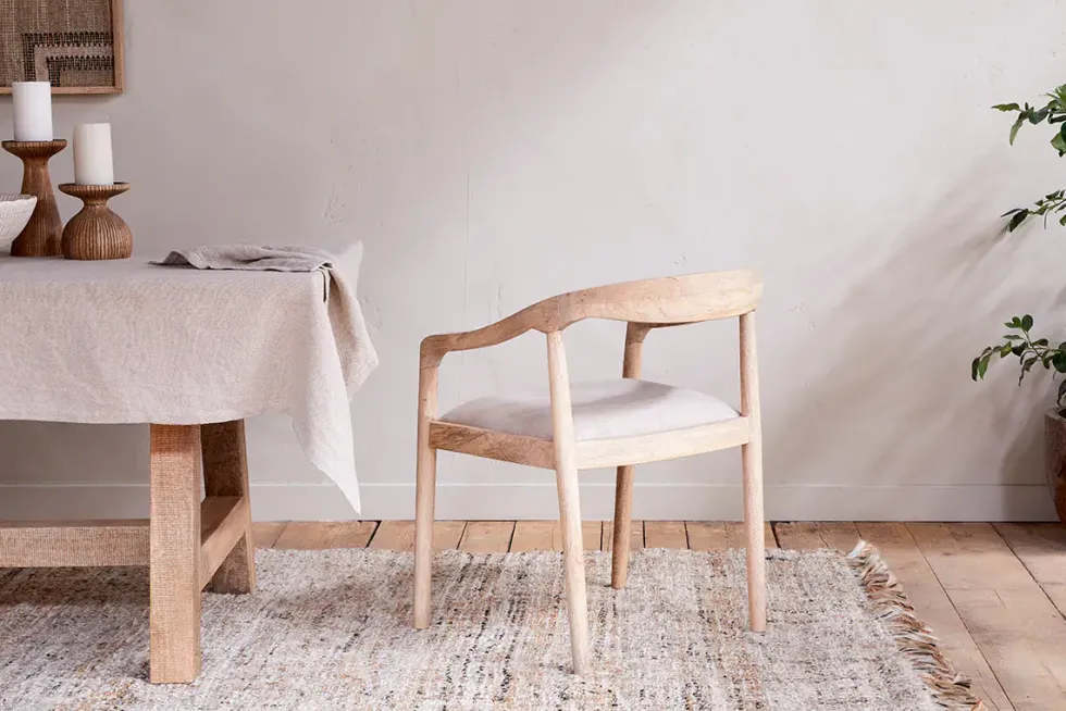 Anbu Mango Wood Upholstered Dining Chair - Natural