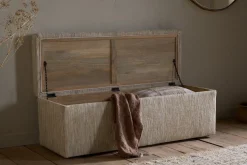 Aranya Cotton & Jute Upholstered Storage Bench - Natural