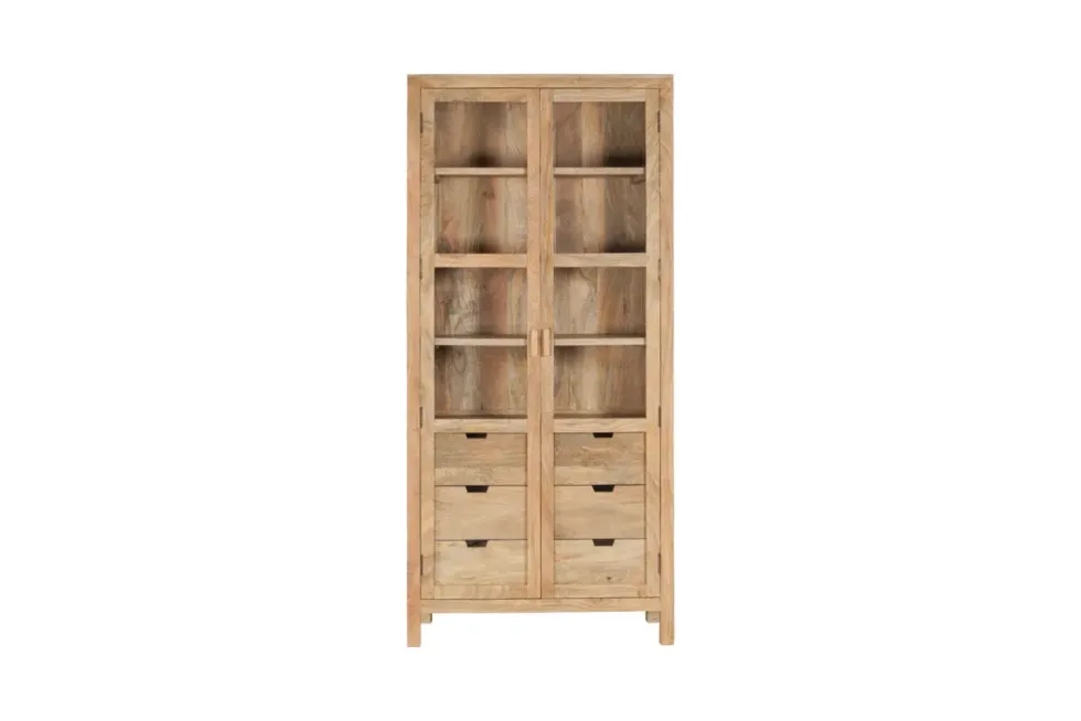 Artha Mango Wood & Glass Tall Cabinet - Natural