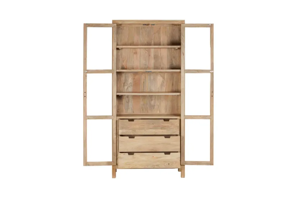 Artha Mango Wood & Glass Tall Cabinet - Natural
