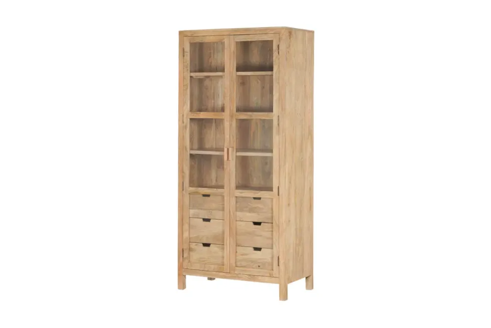 Artha Mango Wood & Glass Tall Cabinet - Natural