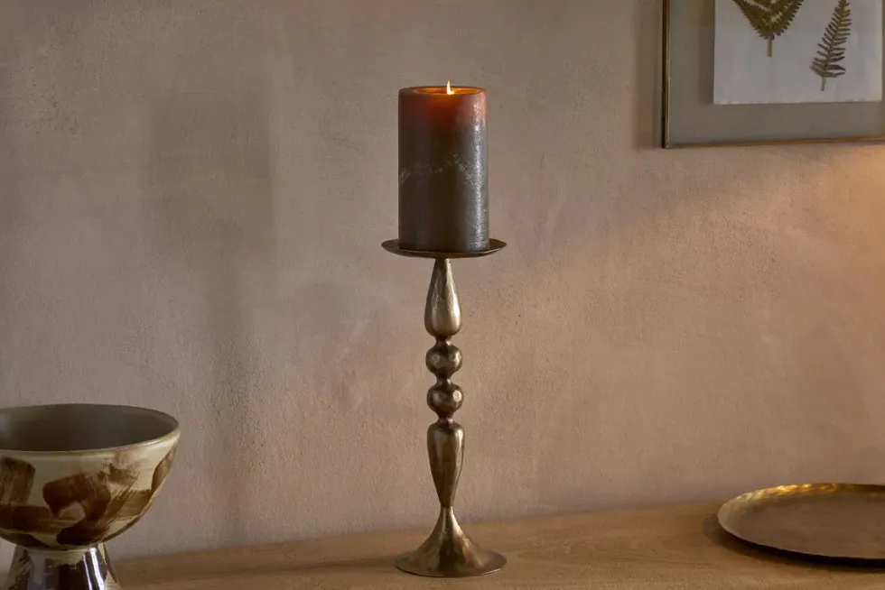 Ayo Pillar Candle Holder - Brass