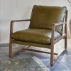 Baloo Acacia Wood & Leather Occasional Chair - Olive Green