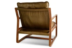 Baloo Acacia Wood & Leather Occasional Chair - Olive Green