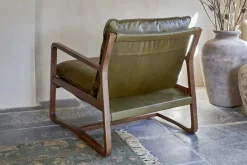 Baloo Acacia Wood & Leather Occasional Chair - Olive Green