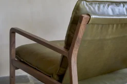 Baloo Acacia Wood & Leather Occasional Chair - Olive Green