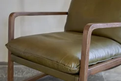 Baloo Acacia Wood & Leather Occasional Chair - Olive Green