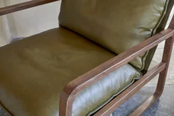 Baloo Acacia Wood & Leather Occasional Chair - Olive Green