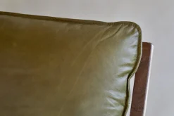 Baloo Acacia Wood & Leather Occasional Chair - Olive Green