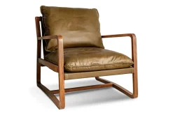 Baloo Acacia Wood & Leather Occasional Chair - Olive Green