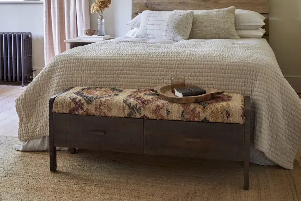 Barir Mango Wood Upholstered Storage Bench - Chocolate Brown