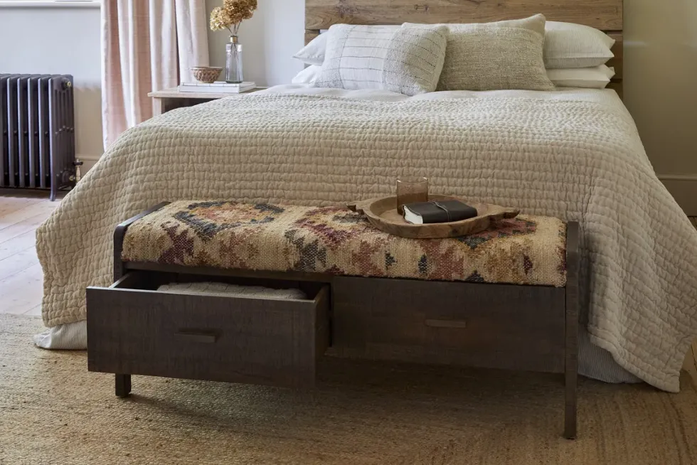 Barir Mango Wood Upholstered Storage Bench - Chocolate Brown
