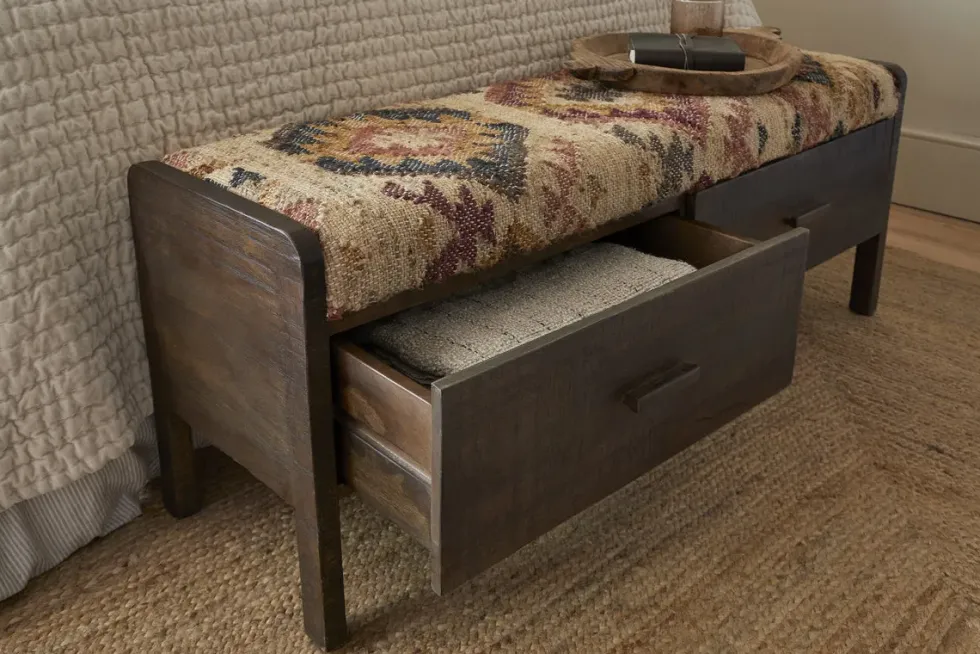 Barir Mango Wood Upholstered Storage Bench - Chocolate Brown