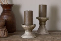 Cabra Reactive Glaze Candle Holder - Olive & Natural