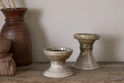 Cabra Reactive Glaze Candle Holder - Olive & Natural
