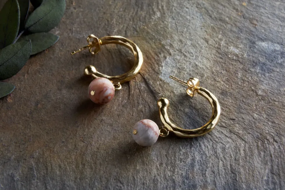 Cerita Rhodochrosite Earrings - Rhodochrosite & Gold
