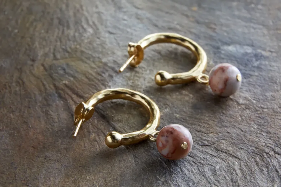Cerita Rhodochrosite Earrings - Rhodochrosite & Gold