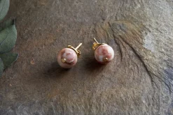Cerita Rhodochrosite Stud Earrings - Rhodochrosite & Gold