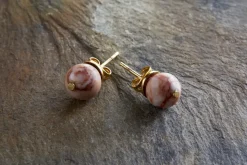 Cerita Rhodochrosite Stud Earrings - Rhodochrosite & Gold