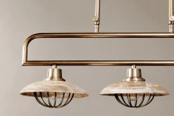 Chakai Mango Wood Pendant Lamp - Natural & Antique Brass