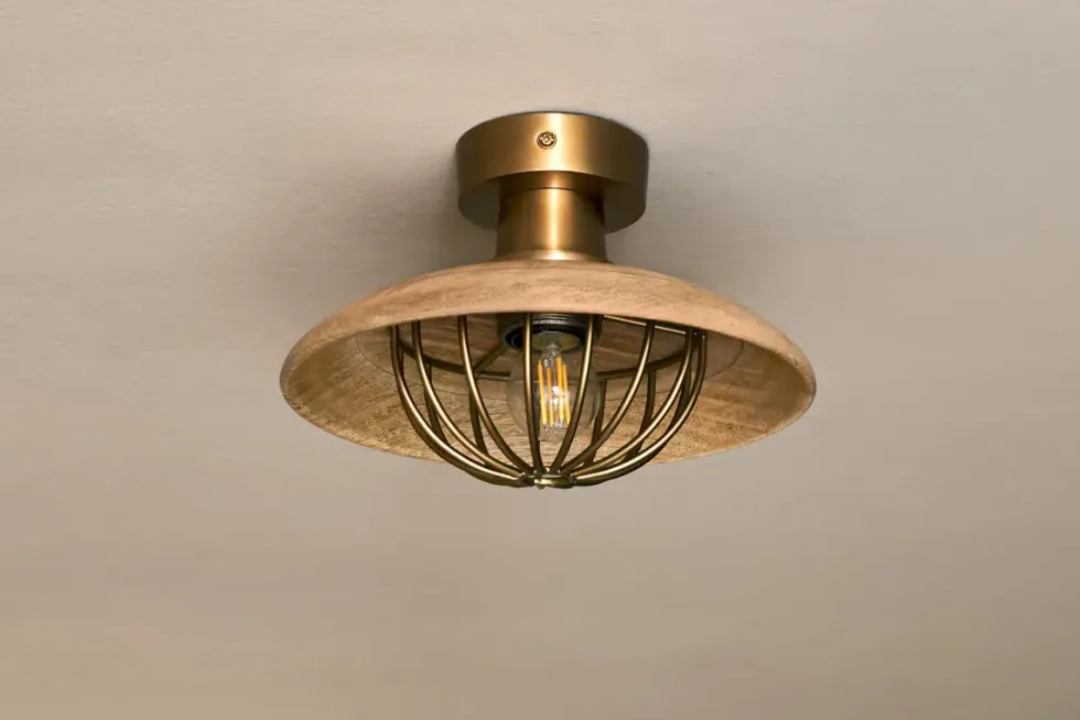 Chakai Wood & Metal Flush Ceiling Light