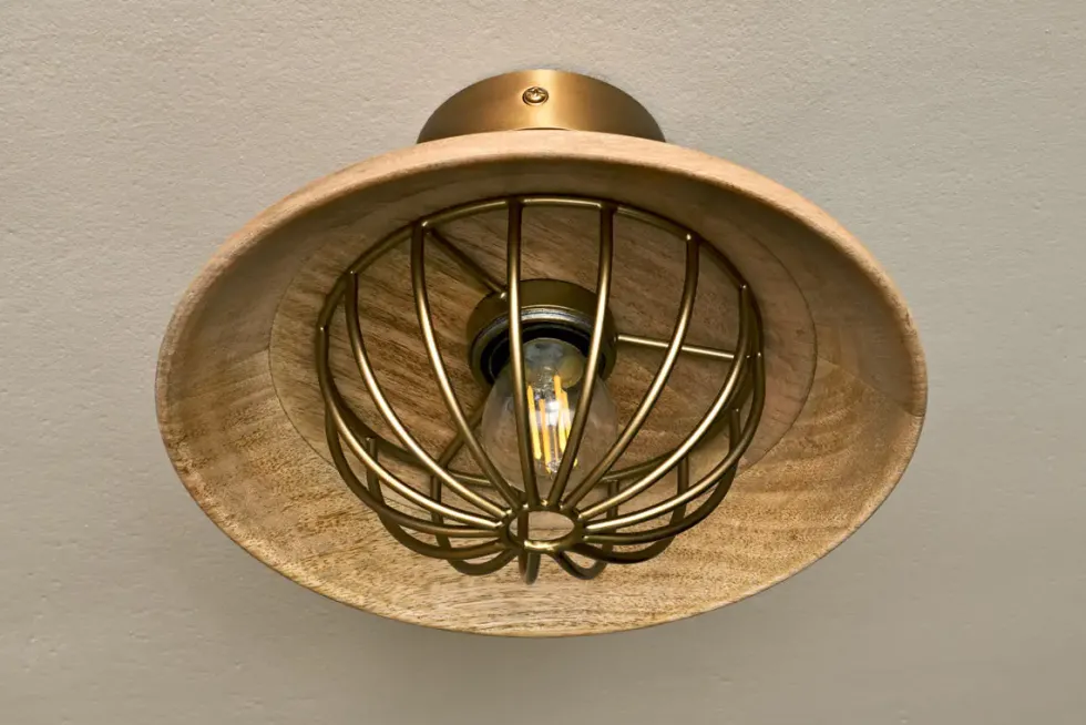 Chakai Wood & Metal Flush Ceiling Light