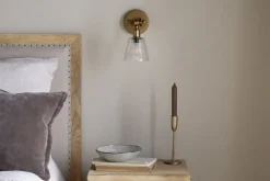 Davika Ribbed Glass Task Wall Lamp - Clear & Antique Brass