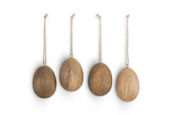 Dima Mango Wood Hanging Egg Decoration - Natural - (Set of 4)