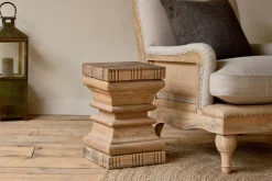 Disha Carved Mango Wood Side Table - Natural