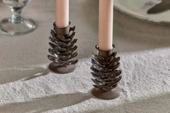 Elagalu Pine Cone Candle Stick - Rust (Set of 2)