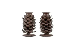 Elagalu Pine Cone Candle Stick - Rust (Set of 2)