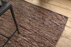 Ele Handwoven Recycled Leather Rug - Tan