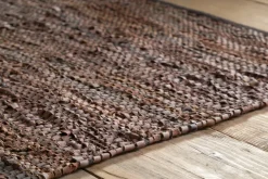 Ele Handwoven Recycled Leather Rug - Tan