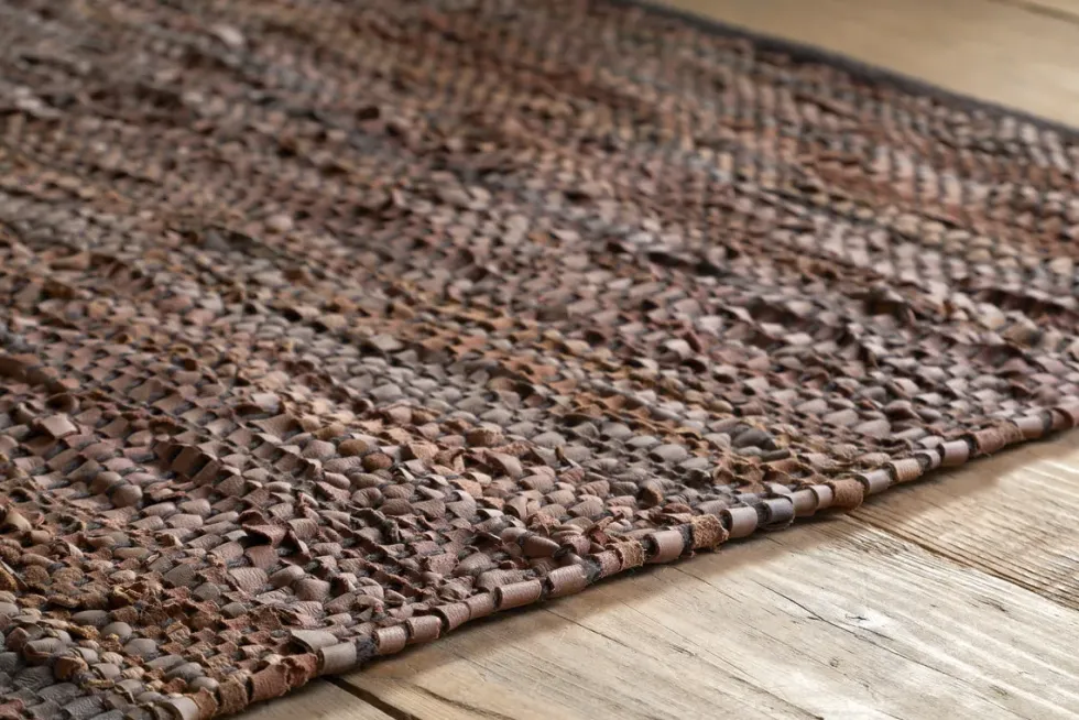 Ele Handwoven Recycled Leather Rug - Tan