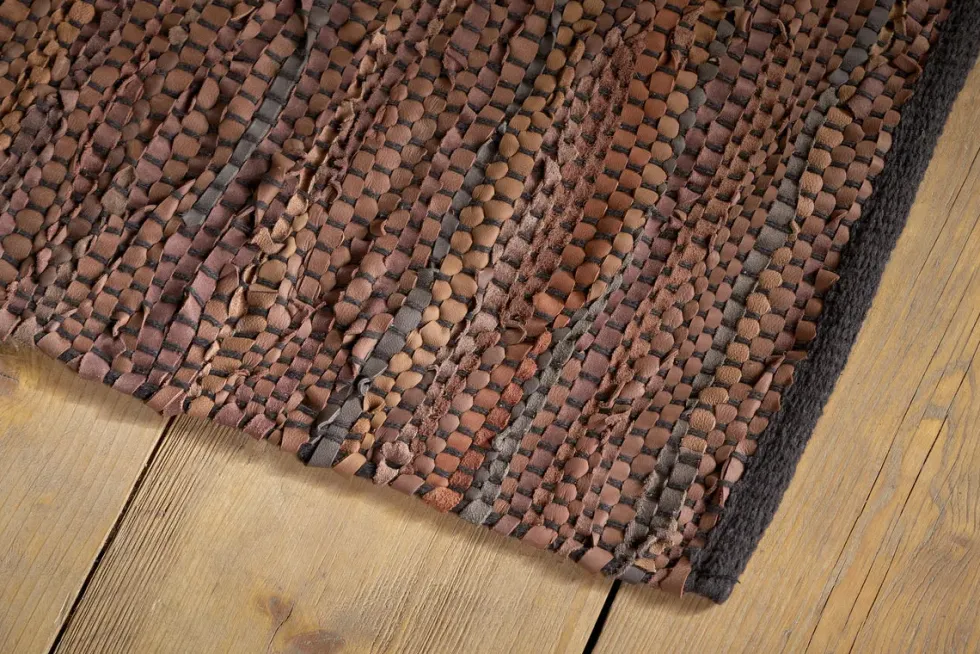 Ele Handwoven Recycled Leather Rug - Tan