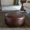 Farida Leather Weave Pouf - Chocolate Brown