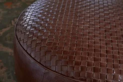 Farida Leather Weave Pouf - Chocolate Brown