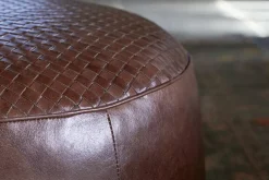 Farida Leather Weave Pouf - Chocolate Brown