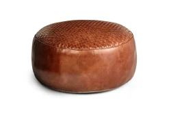 Farida Leather Weave Pouf - Chocolate Brown
