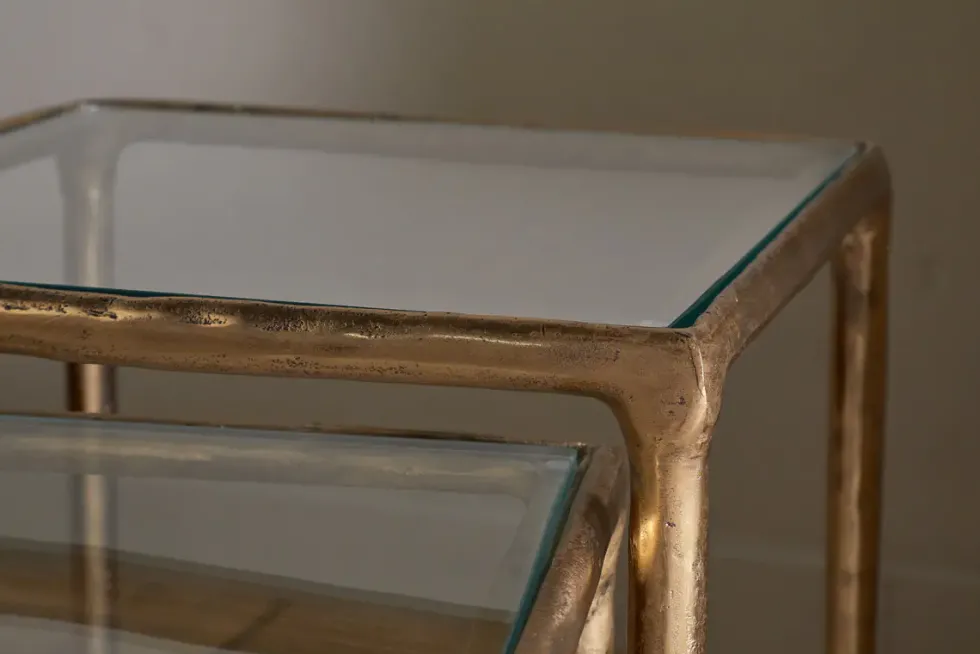 Gilasi Cast Metal & Glass Nesting Side Tables - Antique Brass (Set of 2)